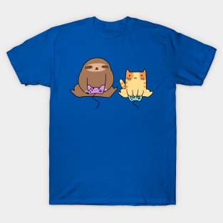 Sloth and Cat Playing Games T-Shirt